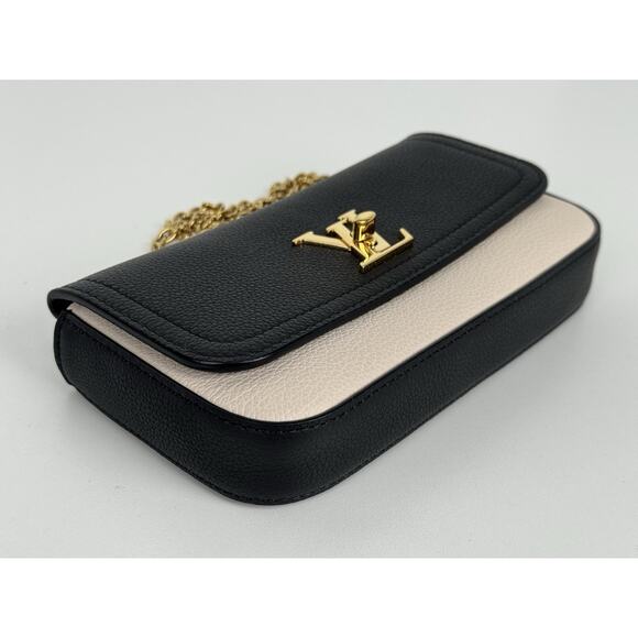 Louis Vuitton Calfskin Lockme Phone Chain Pouch in Vanille and Black B-6 - Picture 5 of 16